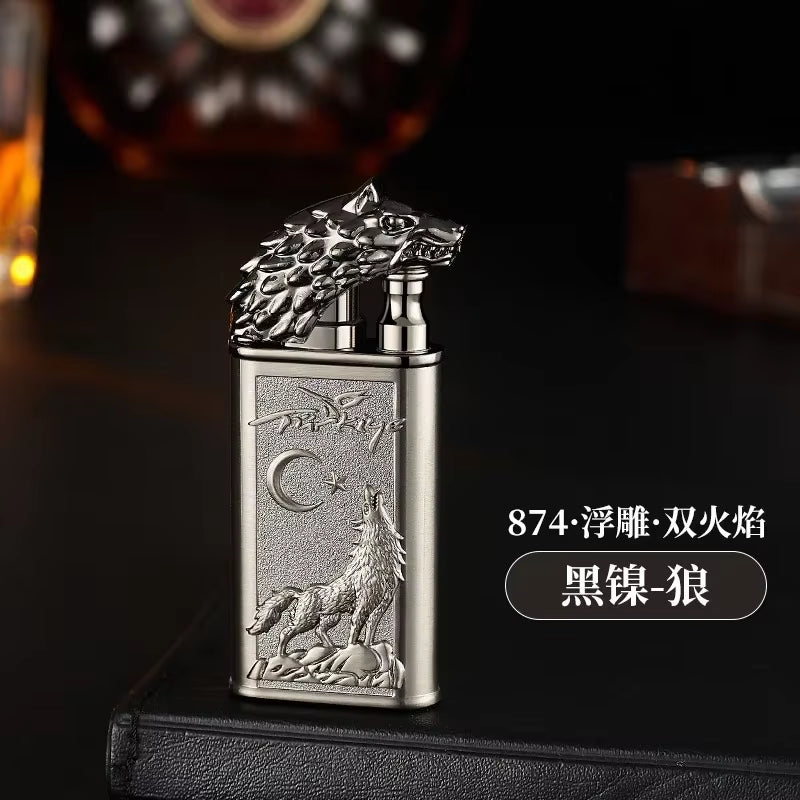 Windproof 3D Dragon Double Flame Lighter Metal Double Flame Conversion Jet Inflatable Portable Lighter Trendy Men'S Gift