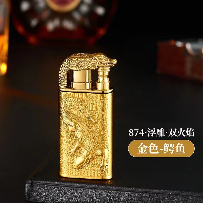 Windproof 3D Dragon Double Flame Lighter Metal Double Flame Conversion Jet Inflatable Portable Lighter Trendy Men'S Gift