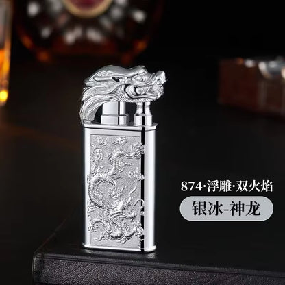 Windproof 3D Dragon Double Flame Lighter Metal Double Flame Conversion Jet Inflatable Portable Lighter Trendy Men'S Gift