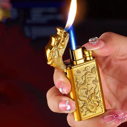 Windproof 3D Dragon Double Flame Lighter Metal Double Flame Conversion Jet Inflatable Portable Lighter Trendy Men'S Gift