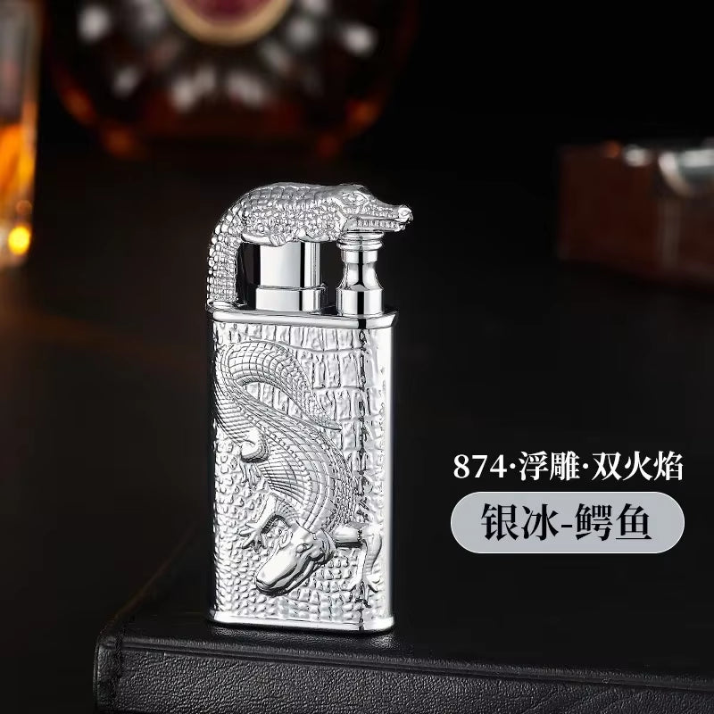 Windproof 3D Dragon Double Flame Lighter Metal Double Flame Conversion Jet Inflatable Portable Lighter Trendy Men'S Gift