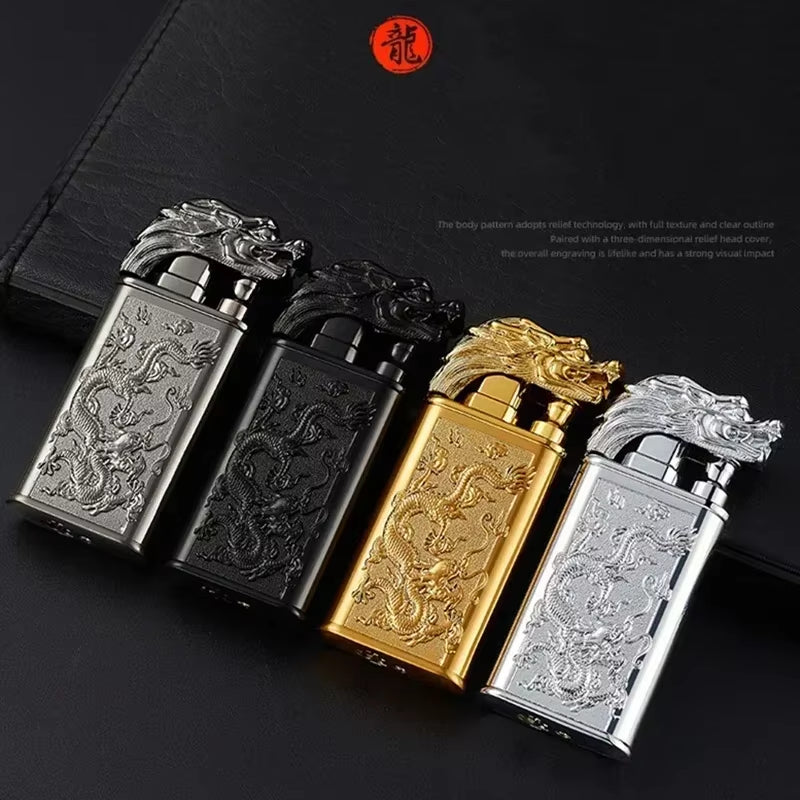 Windproof 3D Dragon Double Flame Lighter Metal Double Flame Conversion Jet Inflatable Portable Lighter Trendy Men'S Gift