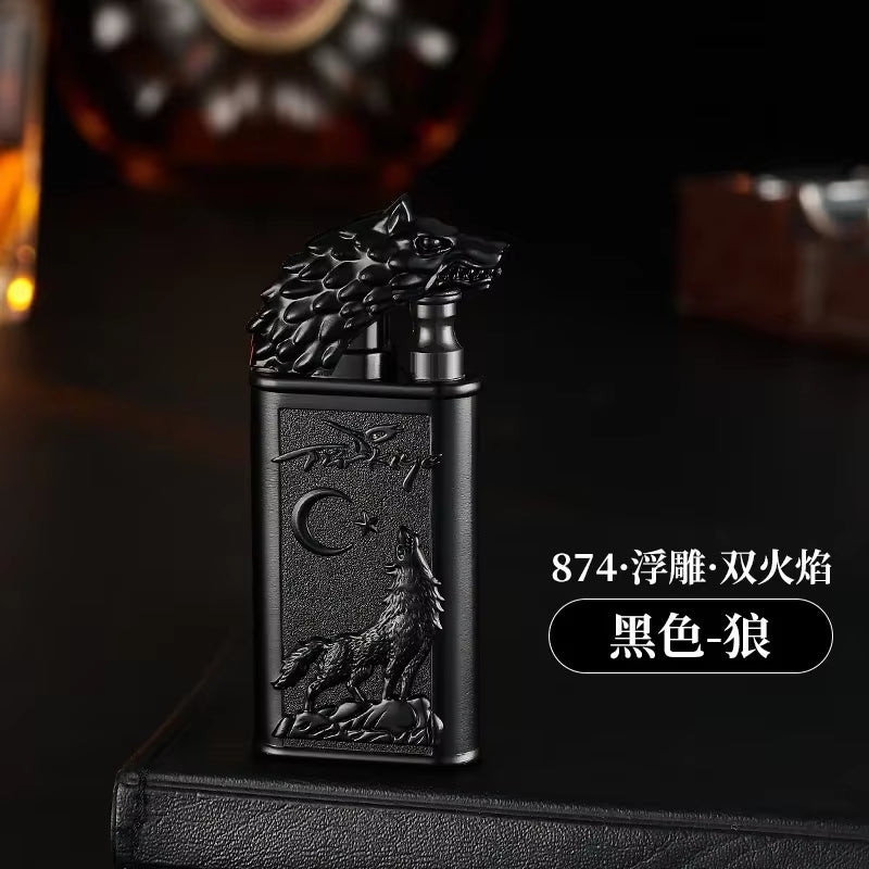 Windproof 3D Dragon Double Flame Lighter Metal Double Flame Conversion Jet Inflatable Portable Lighter Trendy Men'S Gift