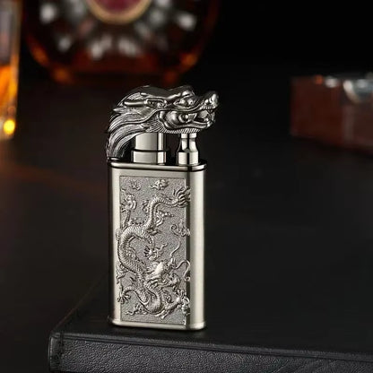 Windproof 3D Dragon Double Flame Lighter Metal Double Flame Conversion Jet Inflatable Portable Lighter Trendy Men'S Gift