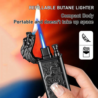 Windproof 3D Dragon Double Flame Lighter Metal Double Flame Conversion Jet Inflatable Portable Lighter Trendy Men'S Gift