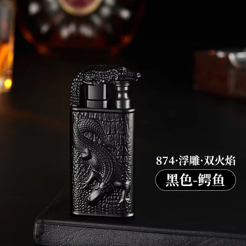 Windproof 3D Dragon Double Flame Lighter Metal Double Flame Conversion Jet Inflatable Portable Lighter Trendy Men'S Gift