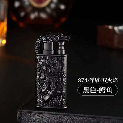Windproof 3D Dragon Double Flame Lighter Metal Double Flame Conversion Jet Inflatable Portable Lighter Trendy Men'S Gift