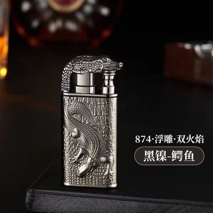 Windproof 3D Dragon Double Flame Lighter Metal Double Flame Conversion Jet Inflatable Portable Lighter Trendy Men'S Gift